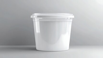 Empty transparent bucket with cap top view mockup for ice cream, yoghurt, mayo, paint, or putty. Plastic package design
