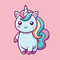 Unicorn Cartoon sytle vector for Kids Book design on Pink Background