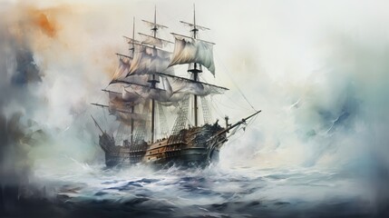 Fototapeta premium A majestic ship sailing through turbulent waters, capturing the essence of maritime adventure and the beauty of the ocean.