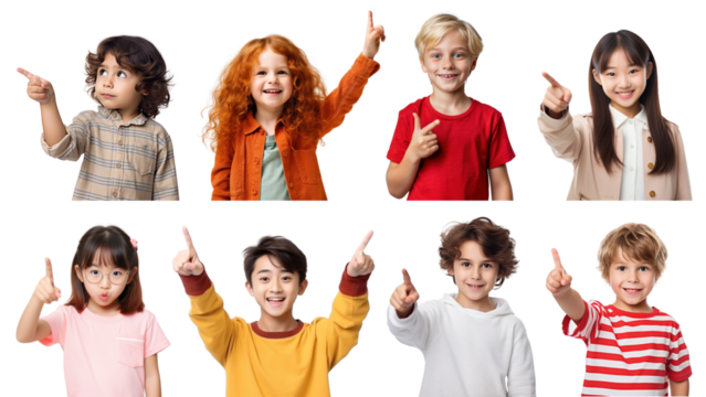 PNG diverse kids pointing hands element set, transparent background - Powered by Adobe