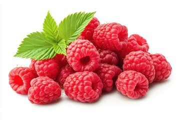 stack of fresh raspberries with leaves isolated on white background --ar 3:2 --v 6.1 Job ID: e6b0abb3-9a71-40e9-a48d-06329ab2f1d6