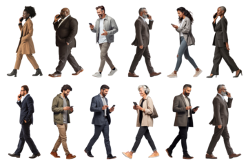 PNG diverse people using phones element set, transparent background