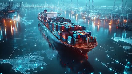 Cargo container ships utilize technology for global logistics