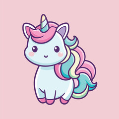 Naklejka premium Unicorn Cartoon sytle vector for Kids Book design on Pink Background