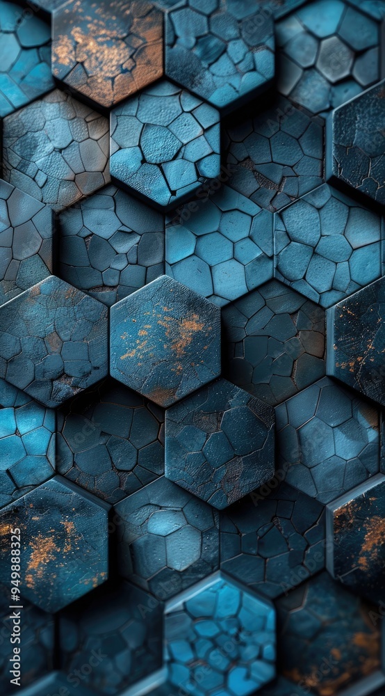 Wall mural dark blue hexagons pattern , abstract background