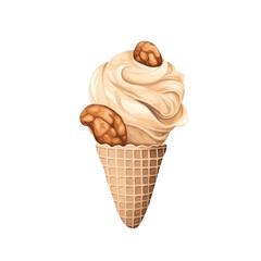 Delicious caramel ice cream cone with creamy texture and walnut toppings. Perfect for dessert lovers and summer treats.