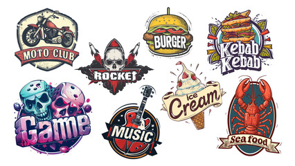 Naklejka premium PNG vintage badge logo element set, transparent background