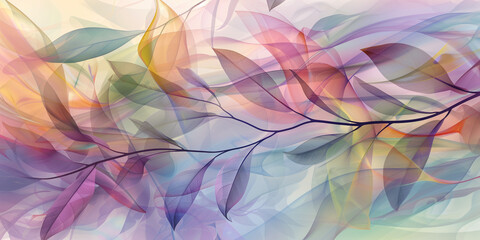 Soft Overlapping Waves of Colors with Dark Branch - Abstract Digital Art in Purples, Greens, Oranges, and Pinks.