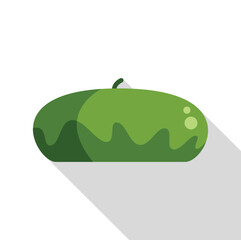 Green melon fruit lying on a white background casting a long shadow