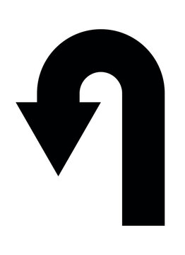 recommend clip art: arrow pointing back, black and white vector silhouette illustration of curved arrow turn back shape symbol