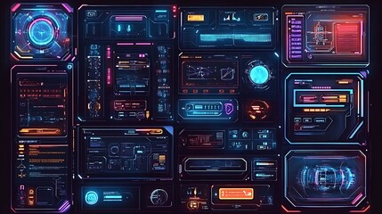 Obraz premium A collection of HUD frames, encapsulating futuristic modern user interface elements, control panels
