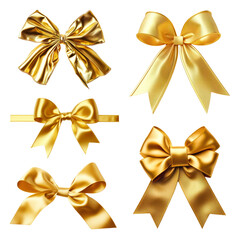 PNG gold ribbon bow element set, transparent background