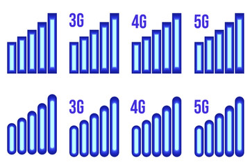 Trendy neon effect of mobile Signal symbol collection isolated transparent background. Temlate chrome design Cellular communication scale. Vecto illustration can used mobile tech design. 