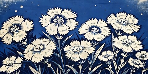 Vibrant Blue Background Floral Art Carnations Design Nature