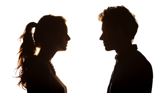 Silhouette of couple serious argument isolated on transparent background	 - Powered by Adobe