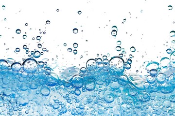 closeup of bubbles in water isolated on white background with