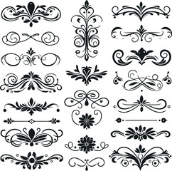 Hand drawn Ornamental Floral Dividers And Decorative Separators On Solid White Background