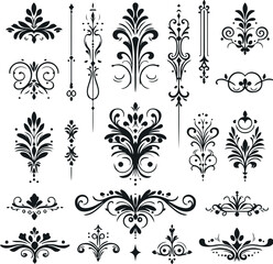 Hand drawn Ornamental Floral Dividers And Decorative Separators On Solid White Background