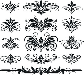 Hand drawn Ornamental Floral Dividers And Decorative Separators On Solid White Background