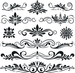 Hand drawn Ornamental Floral Dividers And Decorative Separators On Solid White Background