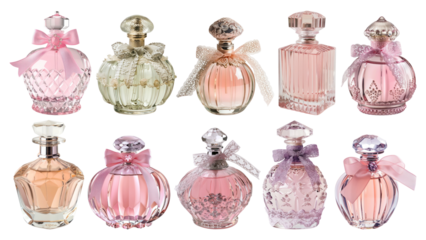 PNG elegant perfume bottle element set, transparent background