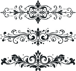 Hand drawn Ornamental Floral Dividers And Decorative Separators On Solid White Background