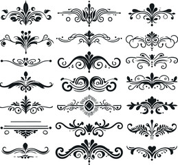 Hand drawn Ornamental Floral Dividers And Decorative Separators On Solid White Background