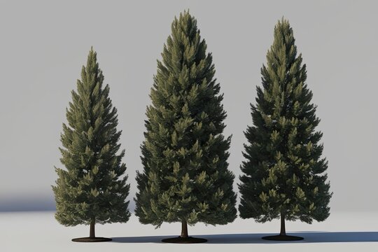 Aerial View 3D Exhibit of Cedrus Deodara Trees on Clear Background