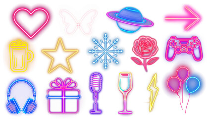 PNG neon icon element set, transparent background