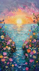 Obraz premium colorful wildflowers in the rain illustration poster background