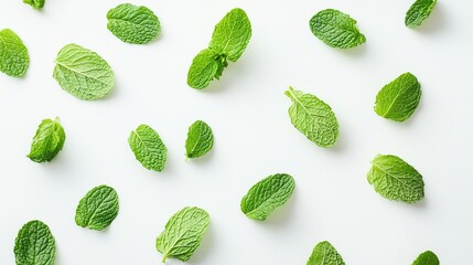 Fresh Mint Leaves on White Background