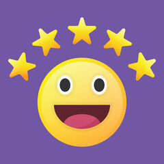 Feedback icon with five rating star and emoji face. Vector icon for apps, UI and websites. EPS10