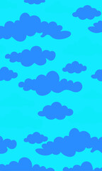 A seamless, repeating pattern featuring blue clouds against a blue background
