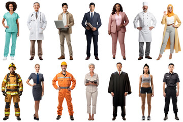 PNG profession people full body element set, transparent background