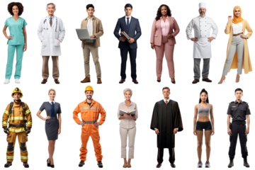 PNG profession people full body element set, transparent background