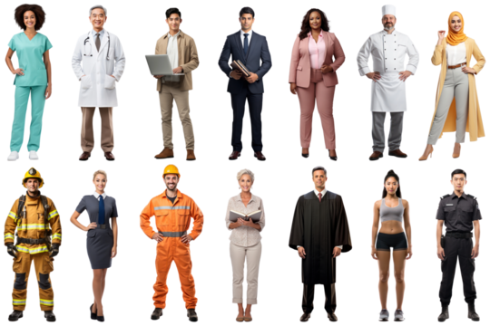 PNG profession people full body element set, transparent background