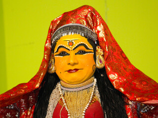 MUNNAR, INDIA - FEBRUARY 10, 2016: Undentified Artist / Kathakali dancer in Red and White...