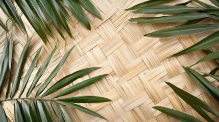 A rustic Filipino banig pattern with woven palm leaves in natural beige tones. The design is simple and geometric, with the woven patterns creating a sense of texture and depth. The background is