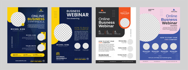 corporate business webinar conference flyer design layout template, marketing business event strategies workshop poster online live meeting