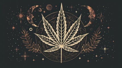 Cannabis Leaf with Cosmic Elements