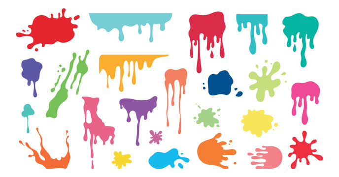 Color paint splash, splatter, blobs set. Multicolor splashes isolated on white background. Vector illustration