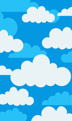 A vibrant blue sky adorned with fluffy white clouds floating in it