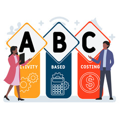 ABC - activity based costing acronym. business concept background. vector illustration concept with keywords and icons. lettering illustration with icons for web banner, flyer, landing