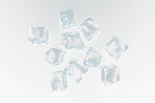 Top View ice cubes on transparent background, Ice Cubes from Above on Clear Surface