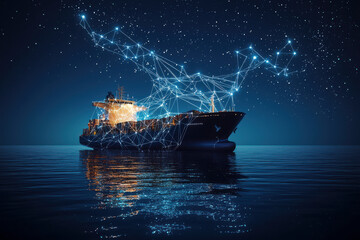 Fototapeta premium Global cargo ship depicted as a celestial constellation