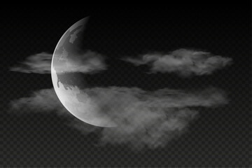 Waning crescent moon with clouds isolated on transparent background, stand alone clouds for your own design,  © Mario Richard