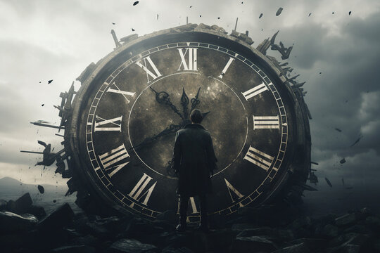 The End of Time: A Man Stands Before a Broken Clock