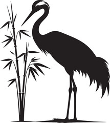 Bamboo & Crane Silhouette Vector Illustration