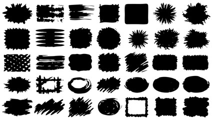 Black silhouettes of various shapes on a white background