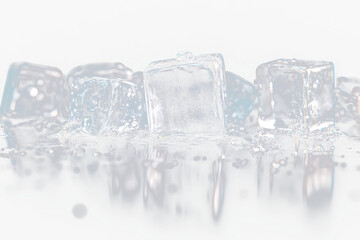 ice cubes on transparent background , Crystal Ice Cubes on Transparent Surface